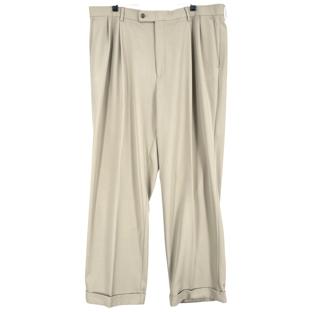 Alan Flusser Golf Mens‎ Tan Pleated Polyester Pants 38x30 Casual Dress Trousers